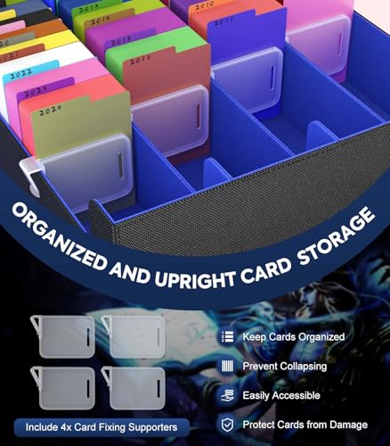 Image of MoKo Trading Card Storage Box, 3000+ MTG Deck Box with 24 Colorful Dividers & 4 Card Supporters, Commander Card Deck Case Fits for Magic Game Cards, YugiOh, TCG, PTG and Sport Cards, Black Blue