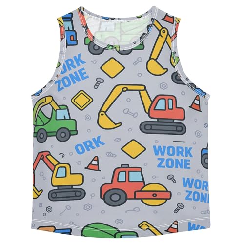 JUNZAN Construction Vehicles Gray Boys Athletic Tank Top Sleeveless Casual Vest Tees Toddler Tees for Fitness Travel Swim 3T