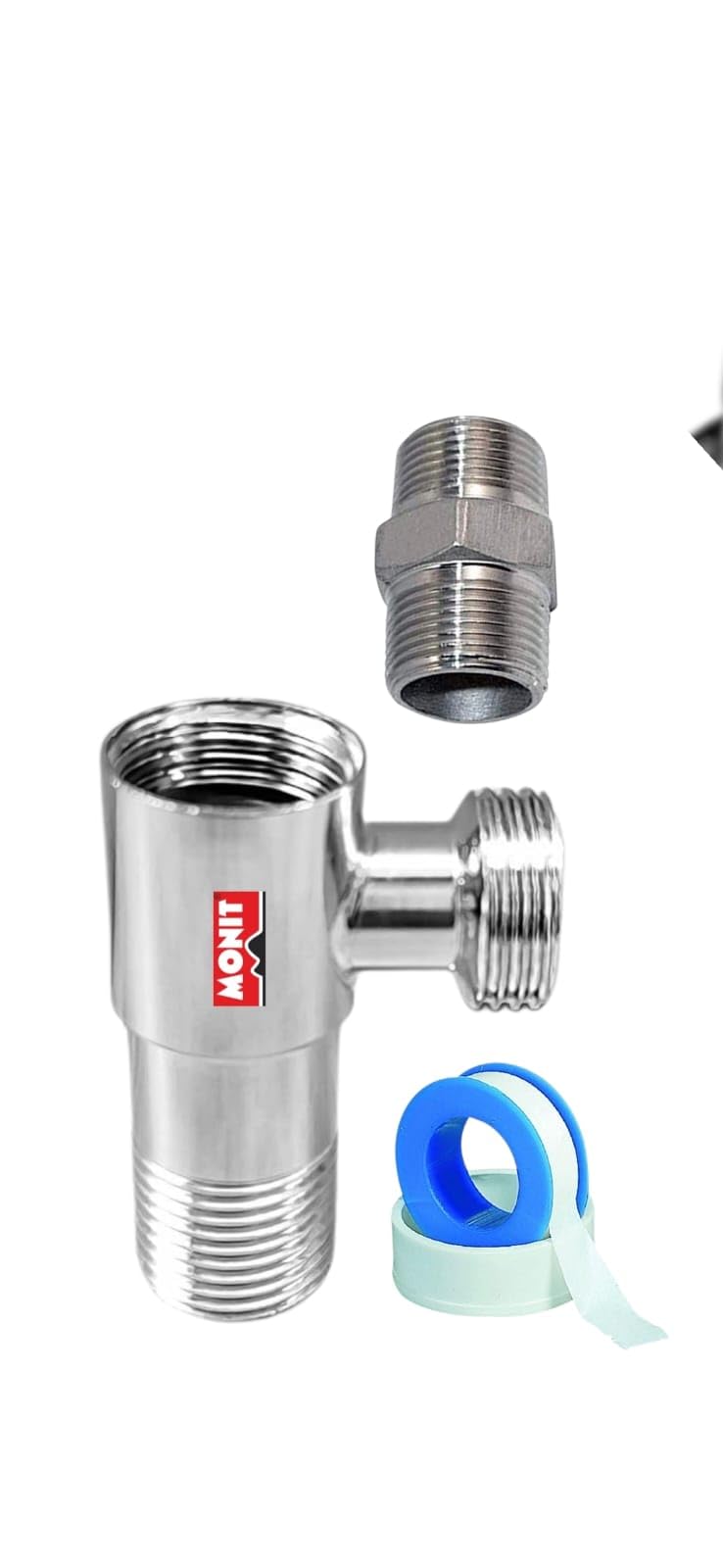 MONIT Brass Tee Connector | 15mm (1/2"BSP) Inner & Outer Thread | Polished CP Finish | Multi-Functional 3-Way Pipe Fitting for Water Supply with Teflone Tape | 3 Way Tee Mix (3 Way Tee with Adapter)-image-49