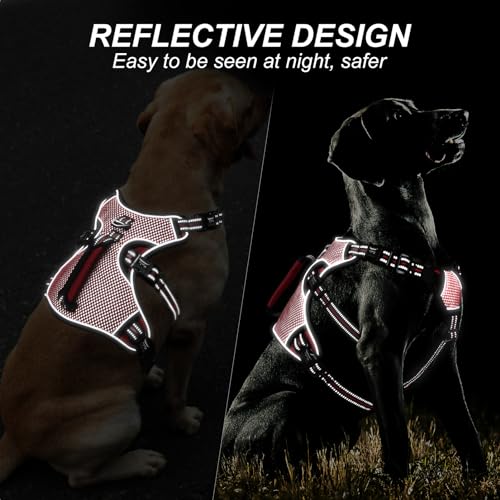 Image of HEELE Dog Harness, Escape Proof Dog Harness, Release on Neck, No Pull Reflective Adjustable Vest with Durable Handle, Dog Harness for Outdoor Training Walking, Dog Harness for Medium /Active Dogs, M