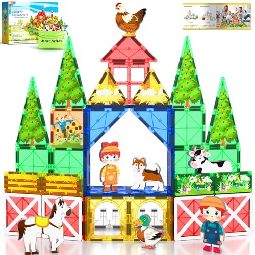Magnetic Tiles Toys with Farm Animals for 3+ Year Old Toddler, Magnetic Blocks Building Toys for Kids Ages 3-5 5-7 Girls Boys, Classroom Must Haves