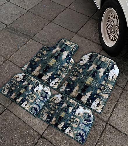 Image of CHIRON Premium Oriental Rug Look Car Floor Mat for Slavia Custom Fitted, Luxury Car Foot Mats Compatible with Skoda Slavia, Set of 5 Pcs, 100% Waterproof and Washable, Classic Blue