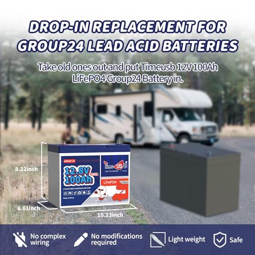 image for Timeusb 12V 100Ah Group24 Mini LiFePO4 Battery, Grade A Battery Cells,