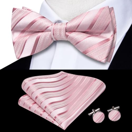 Image of Dubulle Mens Paisley Striped Bowtie Set Pre-tied Bowtie for Men and Pocket Square Set Wedding Business