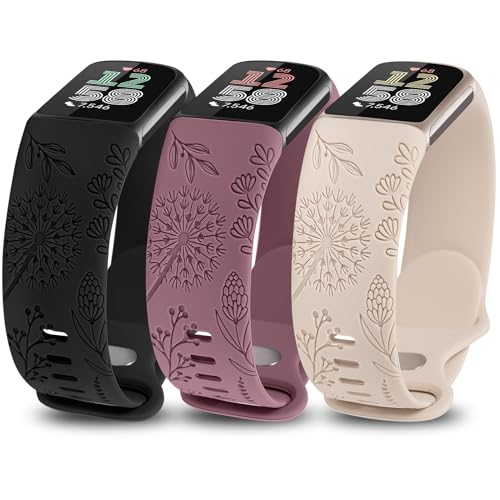 Minyee 3�p�b�N �ԕ�����o���h Fitbit Charge 6 & 5�Ή� ���킢�� �\�t�g�V���R�� �^���|�| �ԕ� �f�U�C�i�[ �X�|�[�c �t�@���V�[ �V�b�N �� �����p ���X�g�o���h �X�g���b�v Charge 6�p