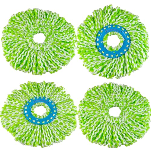 Image of Primeway Polyester Water Absorbent Microfibre Spin Mop Refills | Dense Replacement Mop Heads | Floor Pocha Mop Cloth | XL | 38cm | 130grams | 4 Pcs (Green)