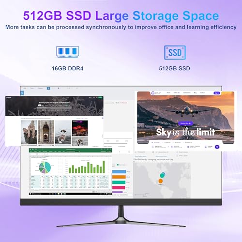 Image of 23.8 inch FHD All-in-One Computer Core i7 Processor (Max 3.0GHz) Sleek Black All-in-One Desktop PC 16GB DDR 512GB SSD with Bluetooth 5.3&WiFi 6 High-Definition Display for Home Office Study