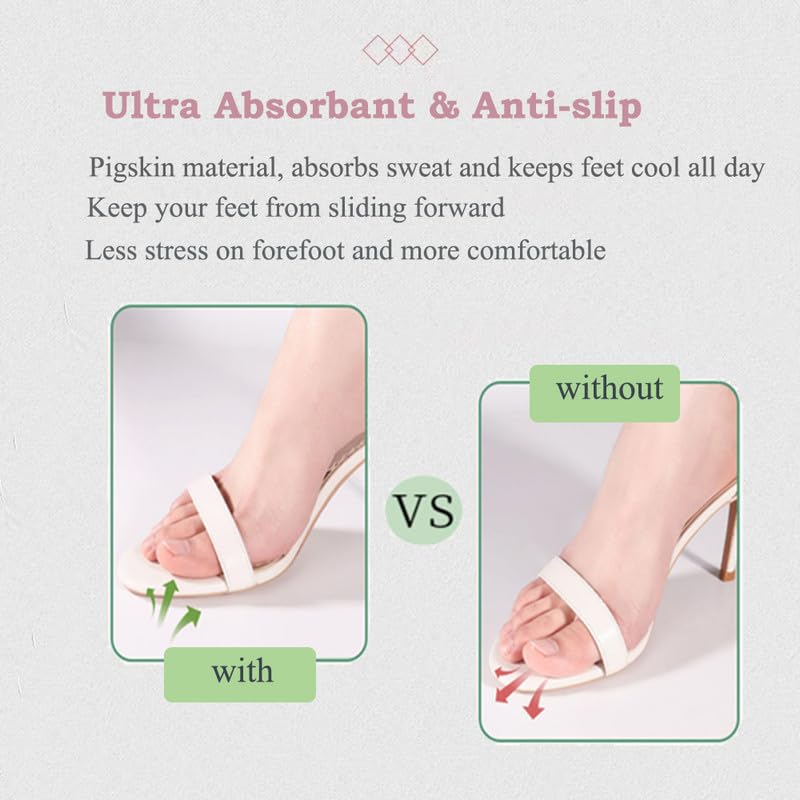 Image of Pigskin Leather Cushion Inserts for Women, Self-Adhesive Barefoot Cushioning Shoe Insoles for High Heels, Sandals, Dress Shoes and Flats, Sockless Shoe Liners Anti-Slip and Ultra-Absorbent, 1 Pair