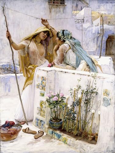 Toile les Terrasses des Voisins d'Alger tableau orientaliste 60x90cm