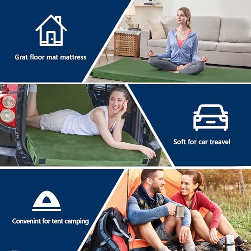 Image of CYMULA Memory Foam Camping Mattress Pad, Sleeping Mat, Portable Roll Up Mattress for Adults, Camping Bed Pads for Sleepover, Car Bed with Travel Bag