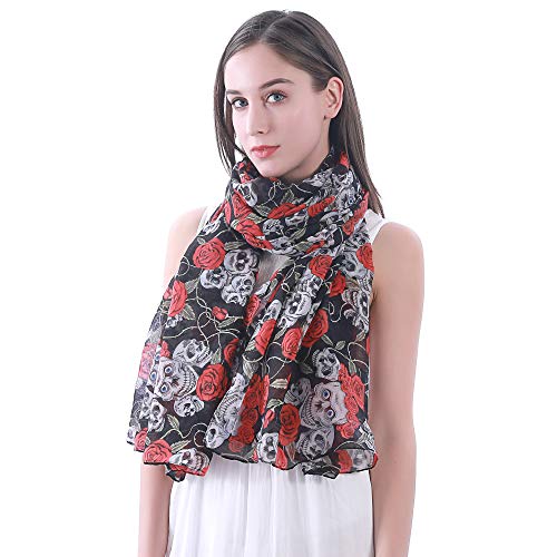 Lina & Lily Skulls Roses Print Women's Scarf Shawl Wrap Lightweight2