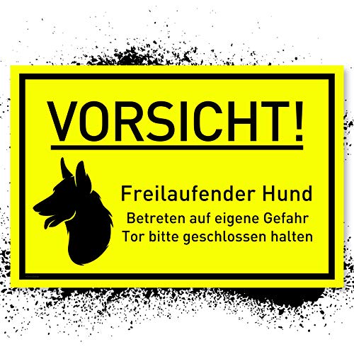Vorsicht Hund Schild (30x20 cm Kunststoff) - Hundeschilder - Warnung vor dem Hund Schilder - Hundeschild Wetterfest - Hundewarnschilder - Achtung bissiger Hund (Neongelb) - Schäferhund