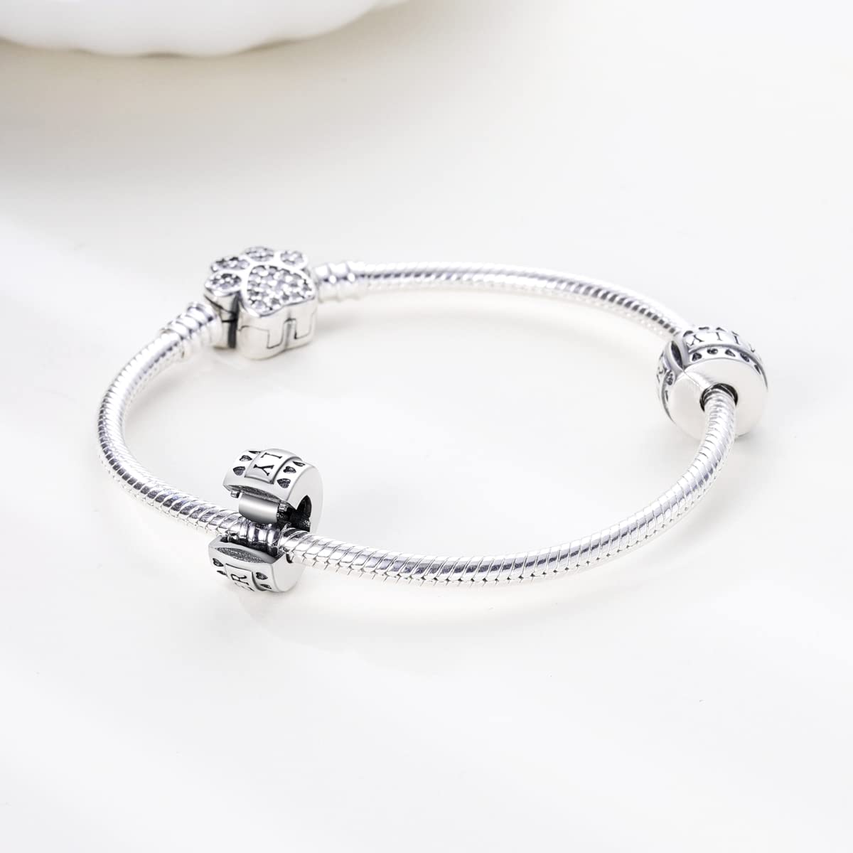 Parmuz Clip Espaciador Charm para Pulsera 925 Pavé de Plata de Ley Circonita Cúbica Clip Lock Espaciador Tapón Charm Bead Star Moon Evil Eye charms Joyería Regalo para Mujer