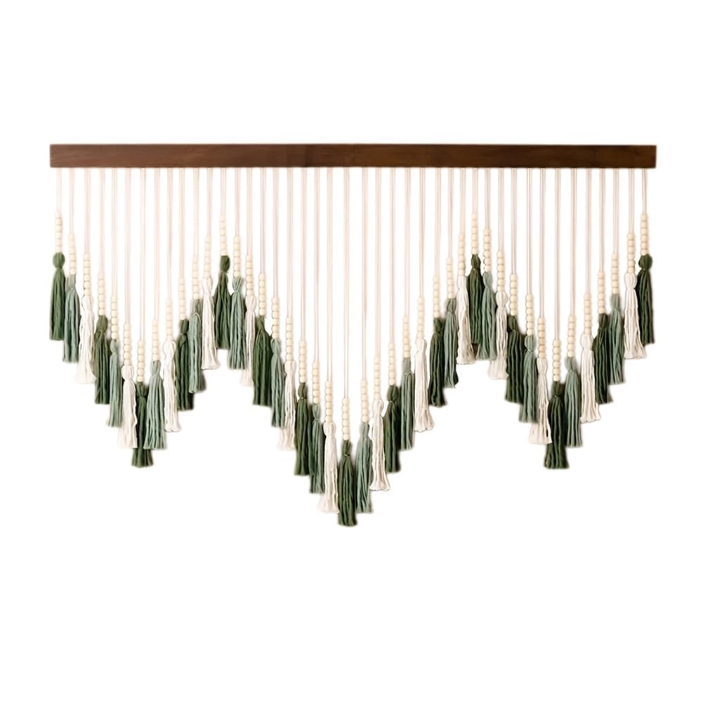 CTRLZS Macrame Tassel Garland Green Boho Wall Art Nursery Wall Decor Macrame Wall Hanging Kids Bedroom Decor A