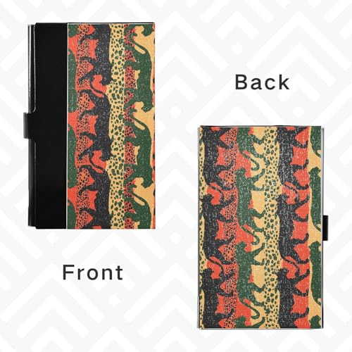 KLL Red Green Leopard Panther Silhouettes Slim Business Card Holder Travel with Leather & Stainless Steel Card case for Travel Home or Office Use tarjetero para Hombre4