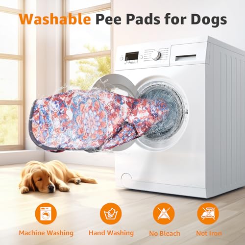Image of LOOBANI Washable Pee Pads for Dogs, 2 Pack Super Absorbent Reusable Puppy Pads Leakproof Dog Traning Pads, Waterproof Non-Slip Whelping Pad for Floor, Playpen, Crate, Couch-36 x36 (Red Flower)