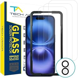 Tech Armor Screen Protector for iPhone 16, Ballistic Tempered Glass, 3-Pack