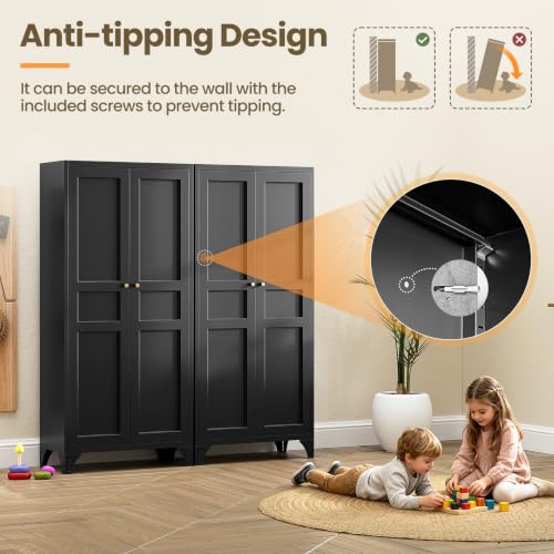 Image of Yizosh Metal Storage Cabinet with 2 Doors and 4 Adjustable Shelves - 71 inch Black Kitchen Pantry Storage Cabinet,4-Tier Tall Steel Cabinet Locker for Living Room,Dining Room,Kitchen