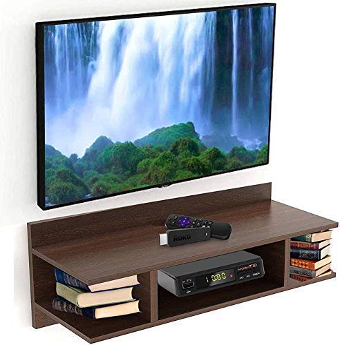 Stylish Wooden Tv Cabinet Wall Shelves, Smart Led Tv Entertainment Unit Set Top Box Stand Mounted Shelf Racks for Home Living Room, Floating Shelves (Brown)-image-29