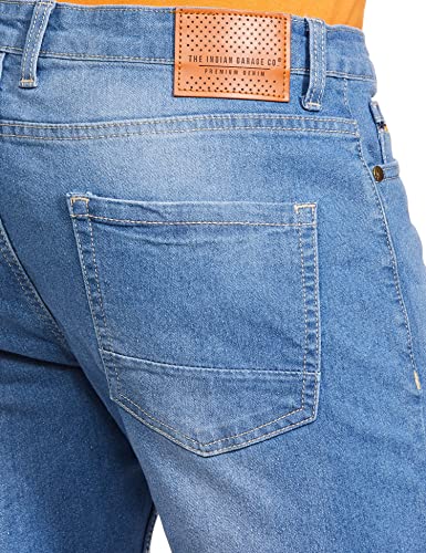 Image of The Indian Garage Co Men Slim Fit Solid Mid-Rise Denim Shorts