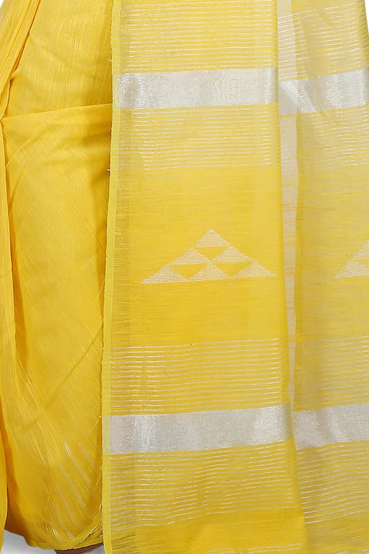 Image of BENGAL HANDLOOM Women's Cotton Linen Slab Sarees with Jaquard Work with Blouse Piece