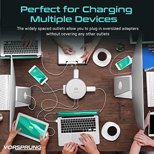VORSPRUNG® Automatic POP UP Sockets Kitchen Worktops Offices, wireless hidden retractable closable pop-up 4x 3 pin plugs,2x usb +Qi charging, pads phones +surge protection charger, Fast charging Black