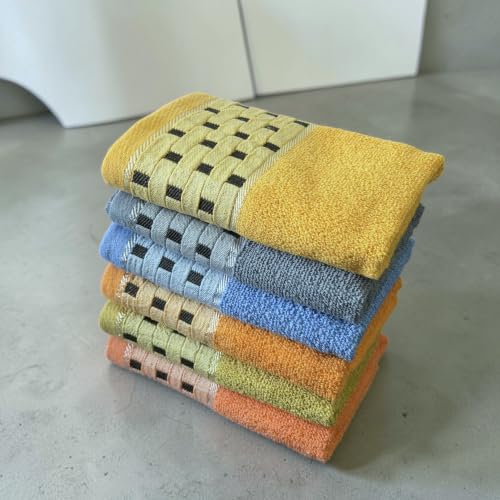 Image of Hand Towel Set of 6 (35x50 cm, 450 GSM) - Soft Cotton, Absorbent, Quick Dry - Bathroom, Wash Basin, Kitchen, Travel & Gym Face & Hand Towel for Men & Women-Multicolor