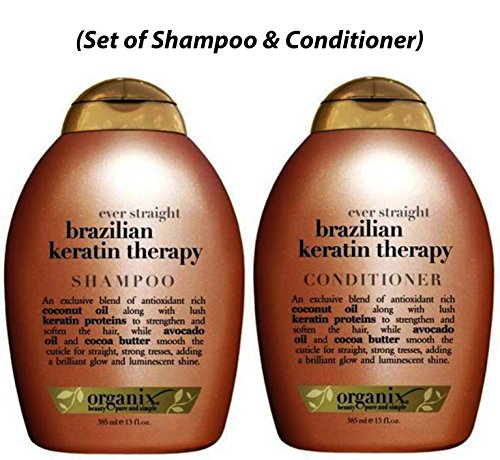 OGX Ever Straight Brazilian Keratin Therapy, Shampoo and Conditioner, 13oz (Set of 2)