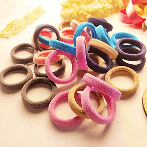 Image of Elina 60 Light Pastel Elastic Ponytail Holder Hair Rubber Multi Color Ties Head Bands Soft Cotton Thick Thin Hair Wear for School Girls, Kids, Women Accessories (Pack of 60)