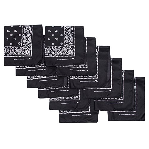 Camel Brand Bandana 12 Pack 21x21 100% Polyester (12 Black)