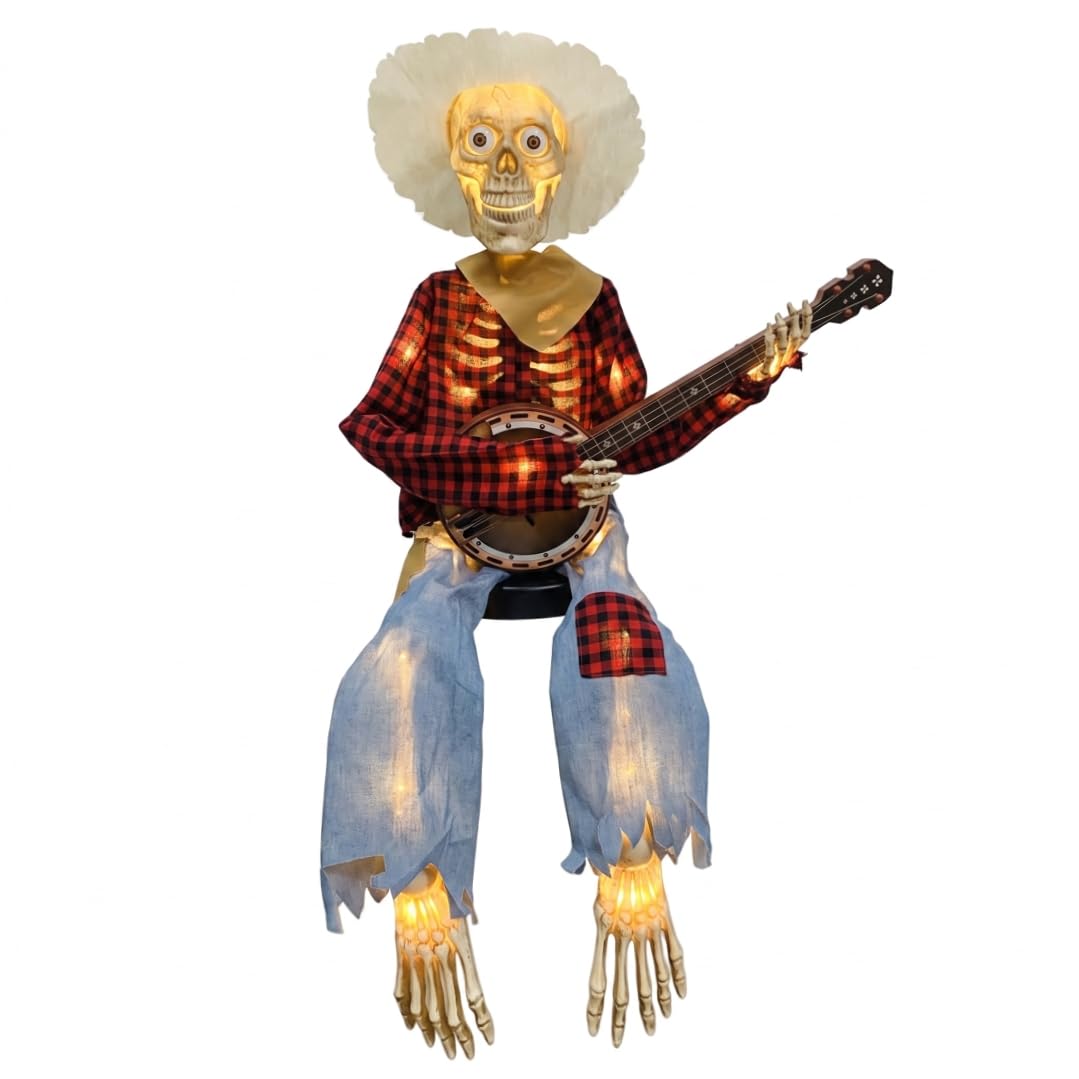 CNAFGBGG Skeleton Animatronic, Banjo Halloween Outdoor Decor