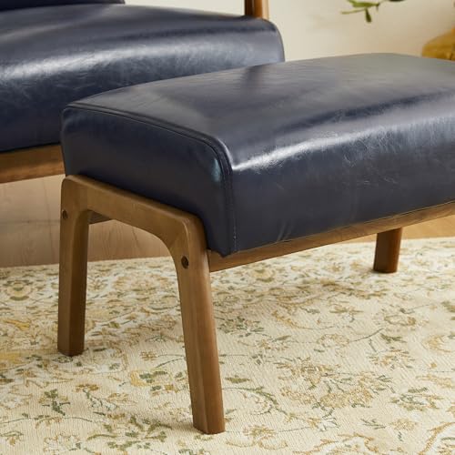 Sillón cuero azul con patas de madera robusta miniatura 7