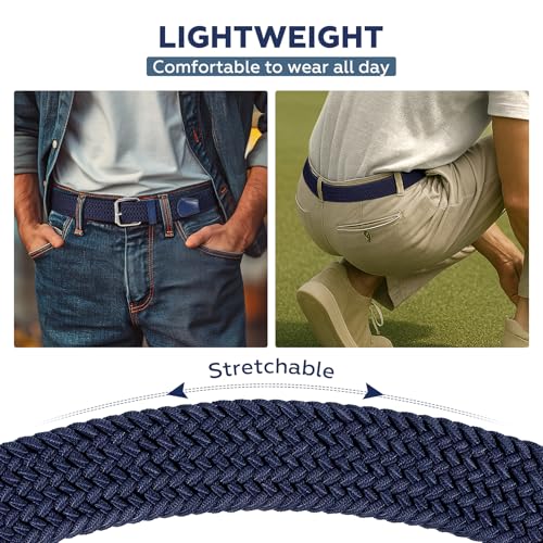 JASGOOD Braided Stretch Belt for Men Golf Casual Fabric Elastic Woven Belt 1 3/8" Adjustable Work4
