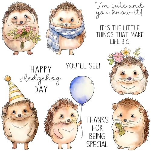 LZBRDY Cartoon Hedgehog Silicone Stamps for DIY Scrapbooking, Card Making, Paper Crafts, and Album Decor, Thank You & Friendship Sentiments