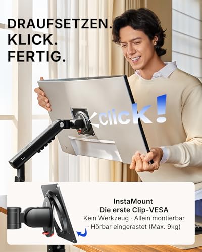 HUANUO MonitorHalterung 2 Monitore für 13–32 Zoll, MechaSpring Bildschirmhalterung bis 9 kg… – Ansicht 5