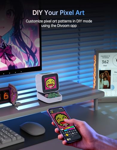 Image of Divoom Ditoo Pro Retro Pixel Art Game Bluetooth Speaker with 16X16 LED App Controlled Front Screen (White)