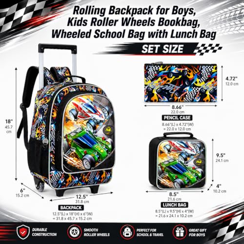 Image of CCJPX Rolling Backpack for Boys, Kids Roller School Bag with Wheels Toddler Wheeled Bookbag Elementary