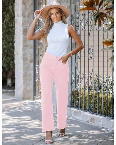 Image of GRAPENT Straight Leg Jeans for Women High Waisted Stretchy Frayed Raw Hem Loose Denim Pants Casual Baggy Jean Trousers