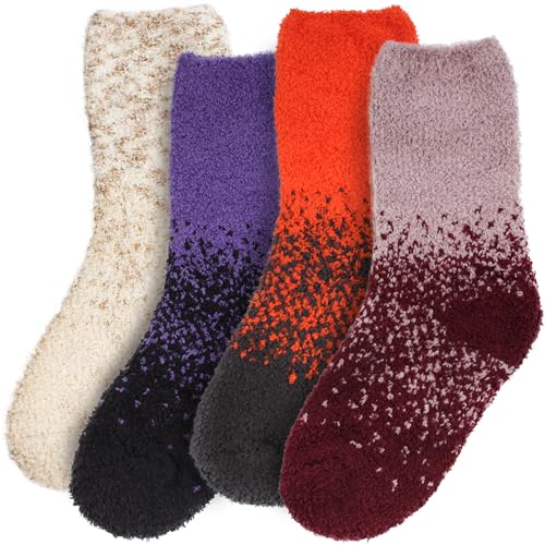 Image of BambooMN Colorful Fuzzy Socks - Assorted Super Soft Warm Microfiber Comfy Home Socks - Value Pack