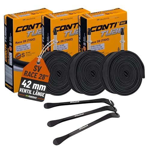 3er Set Continental Fahrradschlauch Race 28 Zoll SV 42mm (20/25-622/630) +...