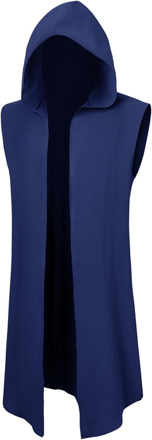 Runcati Mens Renaissance Costume Hooded Surcoat Medieval Knight Sleeveless Tunic Tops Tabard Viking Holloween Cloak - Image 5