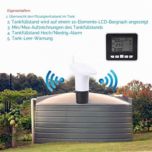 Akozon Wasserstandssensor Transmitter Ultraschall Wassertank Flüssigkeitstiefenmesser Sensor mit Temperaturanzeige
