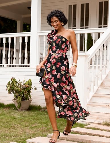 Image of GRACE KARIN Womens Summer One Shoulder Sleeveless Dresses Floral Flowy Ruffle High Low Wedding Guest Maxi Sundresses