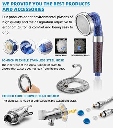 Heymbrot Mineral Shower Head With Beads Hose And Bracket.filter Filtration 3 Settings High Pressure Water Saving Spray Handheld Showerheads For Dry Skin & Hair #TOP4