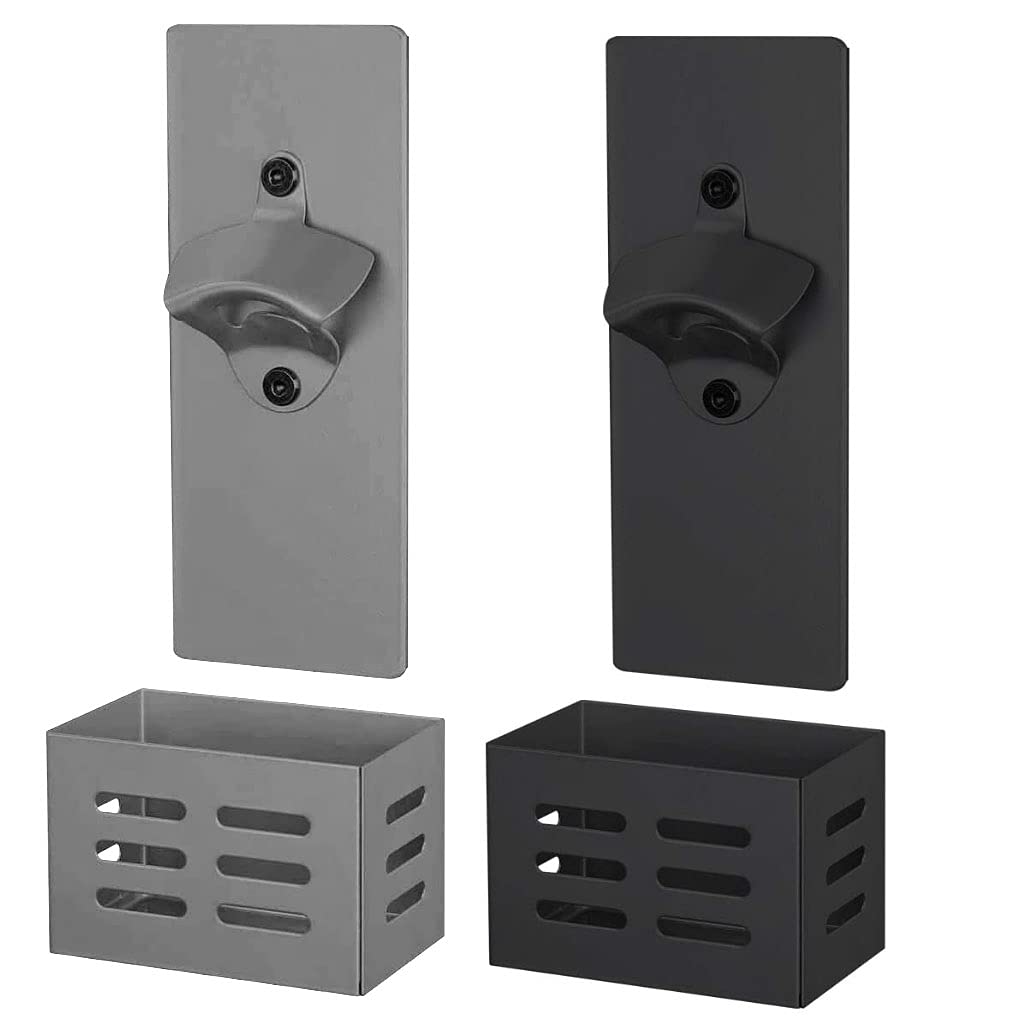 Abridor de botellas de cerveza con colector de metal montado en la pared de acero inoxidable para nevera con colección de botellas grandes