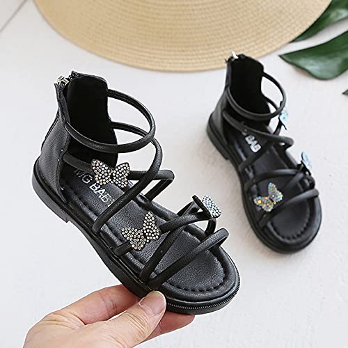 Toddler Sandals Girl Soft-Soled Beach Girls Princess Sandals Non-Slip Shoes Crystal Kids Girl's Shoes (Black, 7 Toddler)2
