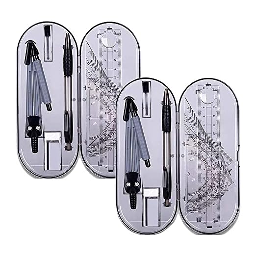 Rocutus Math Geometry Kit Set,Student Study Supplies with Shatterproof Storage Box,Including Protractor, Rulers, Compass, Compass Lead, Mechanical Pencil and Erasers (16 Pieces)