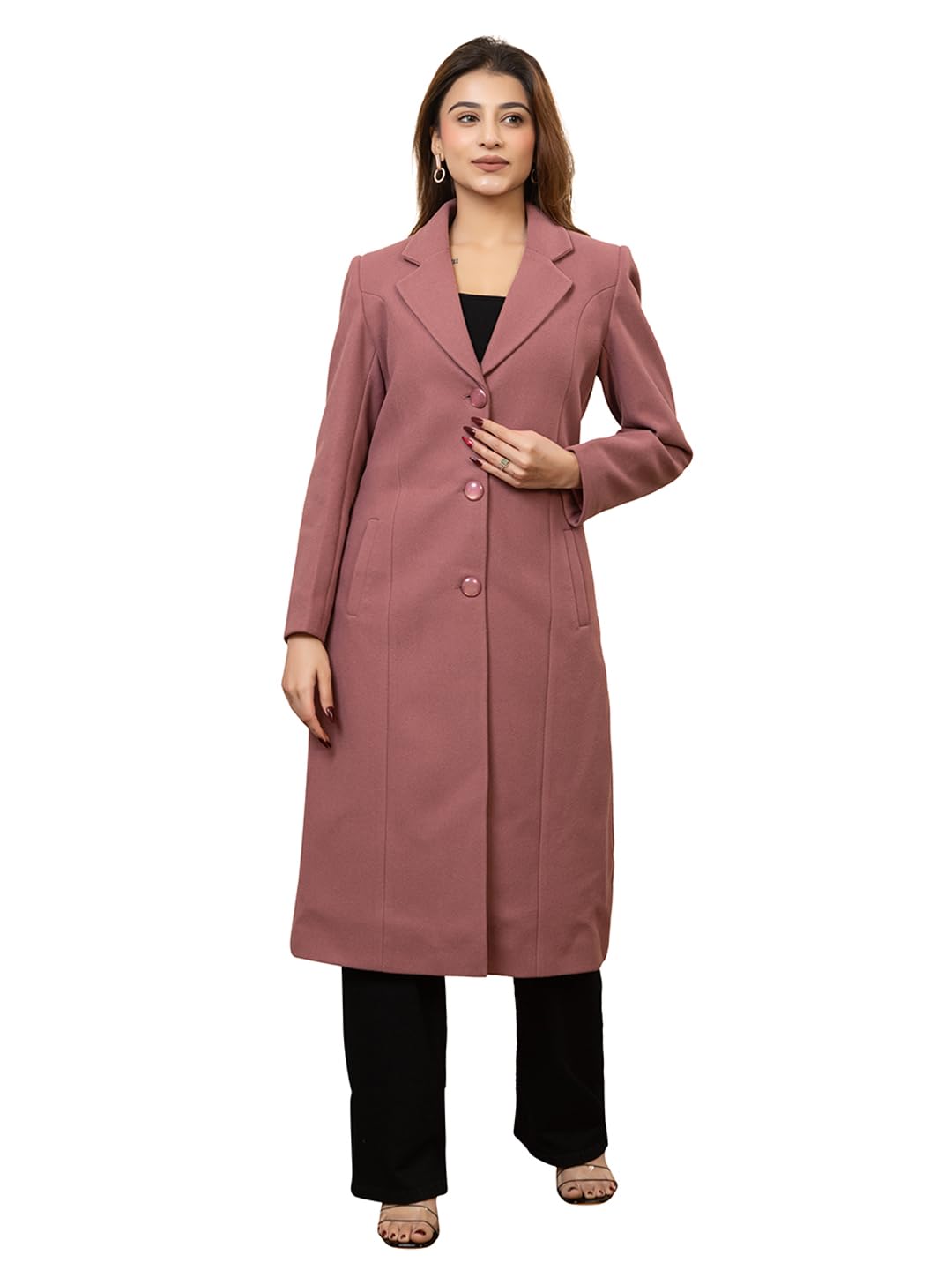 twenty me Winter Wear Casual Wear Outdoor Wear Wool Blend Collared Solid Full Sleeve Women's Coat (4164)-picture-56