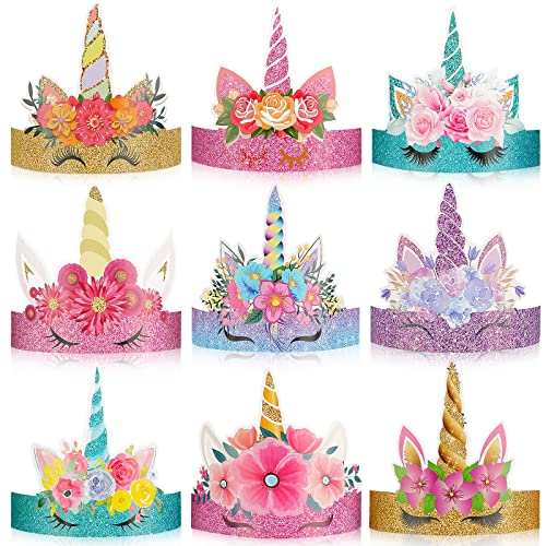 Gersoniel 24 Pcs Unicorn Birthday Party Hats Paper Party Crown Unicorn Headbands for Boys Girls, Princess Dress up Theme Decorations Birthday Favors Supplies Headbands