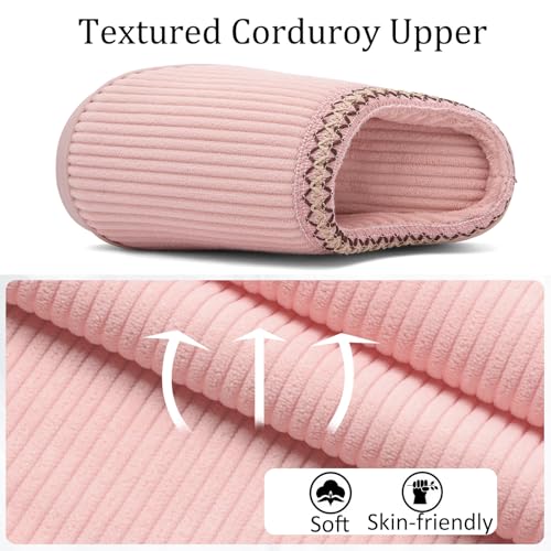 Image of Slippers for Women&Men with Memory Foam Corduroy Closed Toe House Shoes Ladies Winter Warm Comfy Bedroom Women's Slipper Indoor and Outdoor Slip-on Rubber Sole